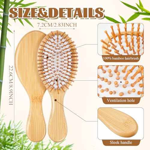Weysat 12 Pcs Christmas Bamboo Hair Brushes Bulk Thanksgiving Gift Natural Wooden Paddle Brush Lightweight Massage Scalp Combs Detangling Hairbrush for Women, All Hair Types, Anti Static (White)