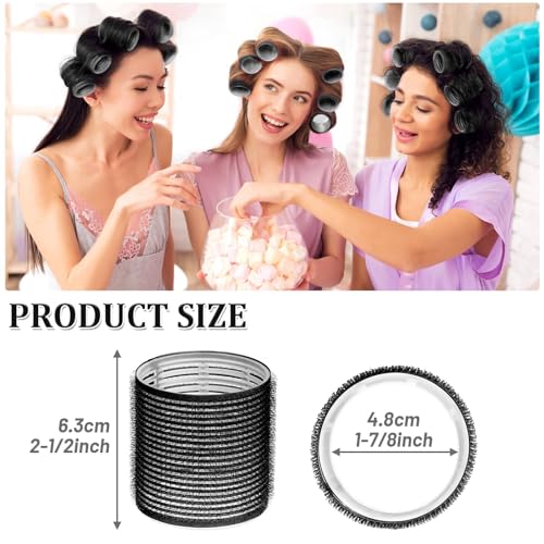 Acejoz Large Self-Grip Hair Rollers Set with Clips (1.8 Inch, 12 Pack)