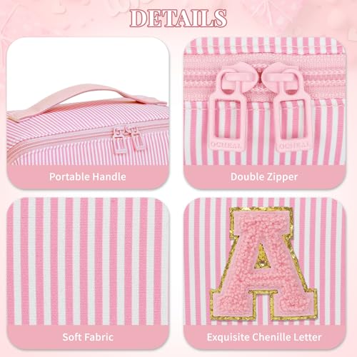 Personalized Initial Makeup Bag Set, Water-Resistant Travel Cosmetic Organizer with Brush Holder