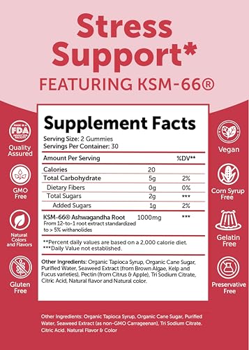 KSM-66 Ashwagandha Gummies 1000mg - Vegan Sleep & Stress Relief