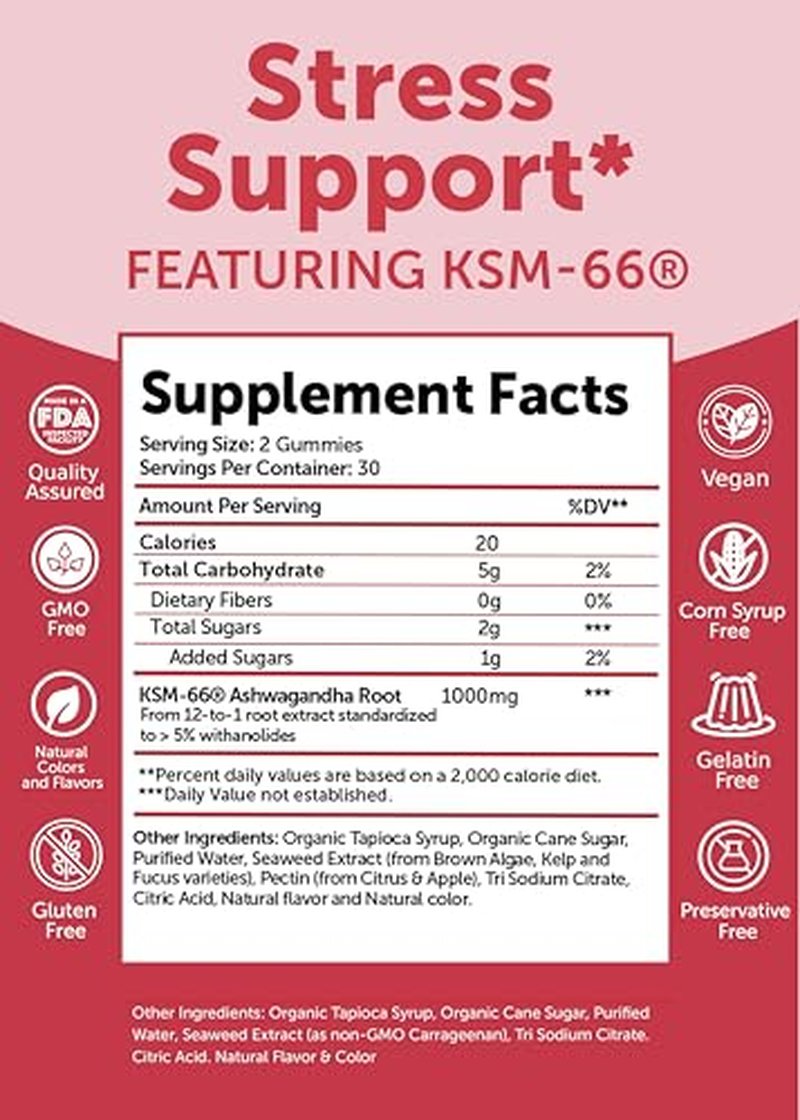 KSM-66 Ashwagandha Gummies 1000mg - Vegan Sleep & Stress Relief