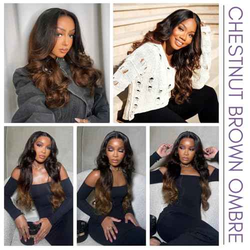 Chestnut Brown Ombre Human Hair Bundles Body Wave, 12A Thick Track 3 Tone Ombre Medium Auburn Colored 3 Bundles 100% Virgin Brazilian Weaves T1B/2/30 Dark Roots Wavy Sew In Extensions 16 18 20In
