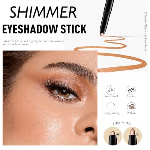 Wugbc Waterproof Cream Eyeshadow Stick - Long-Lasting, Smudge-Proof, Shimmer & Glitter, Neutral Caramel