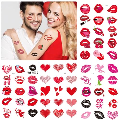 Valentine's Day Temporary Tattoo Stickers - 8 Sheets