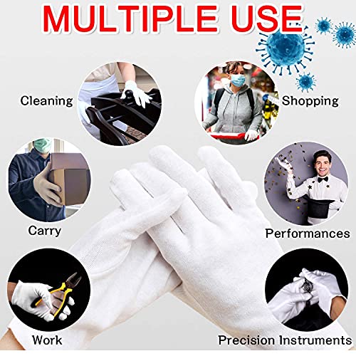 Soft White Cotton Gloves for Moisturizing Dry Hands & Eczema (Large)