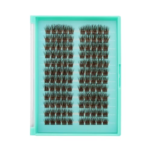 Bodermincer 120 Cluster 12mm/14mm/16mm to Choose Brown Lash Cluster Eyelash Extension Natural 3D Russian Volume Faux 3D Effect Glue Bonded Cluster Eyelashes (Y12# Brown 14mm)