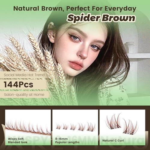 KEYYOU Brown Lash Clusters C Curl 8-16mm Natural Invisible Band
