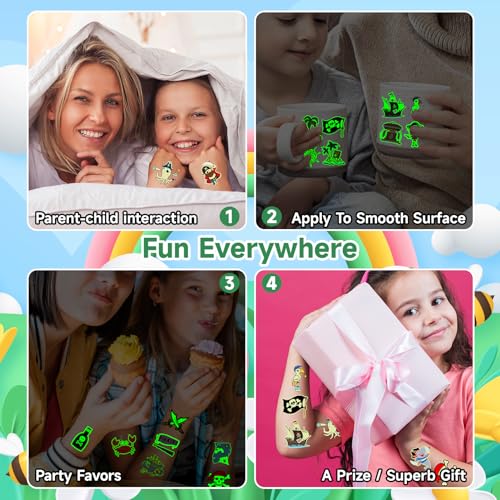 Glow Temporary Tattoos for Kids - Pirate Design Goodie Bag