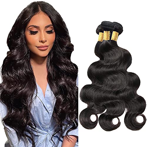 WuvuSnm Body Wave Hair Bundles 3 Pcs Brazilian Remy 1B Black 28-32 Inch