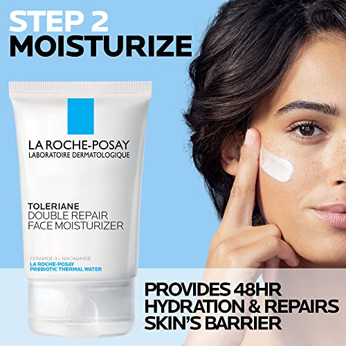 La Roche-Posay Toleraine Skin Care Set | Double Repair Face Moisturizer 100ml & Hydrating Gentle Cleanser 50ml | Oil Free Moisturizer & Face Wash | Formulated with Niacinamide