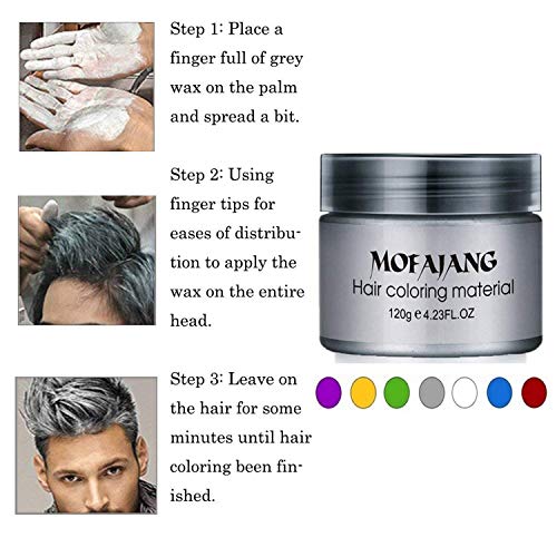 Mofajang Hair Wax Color Styling Cream Mud, Natural Hairstyle Color Pomade, Washable Temporary (Gray)