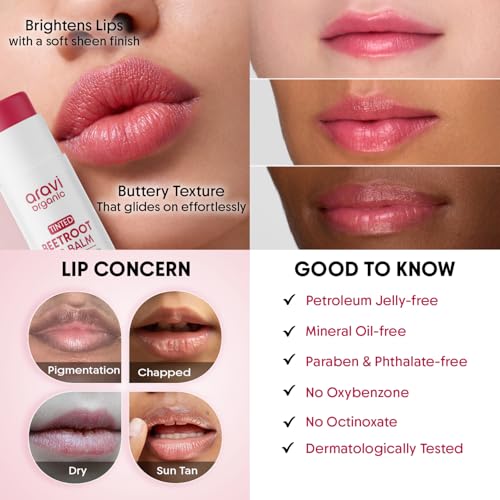 Aravi Organic Beetroot Tinted Lip Balm SPF 50 - Hydrating & Glossy