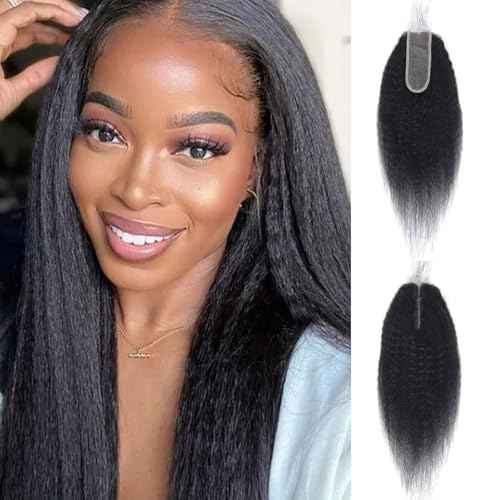 Kinky Straight 2x6 HD Lace Frontal Closure 12A Brazilian Raw Virgin Yaki Kinky Straight Human Hair Closure Natural Hairline Pre Plucked 16 Inch