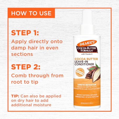 Palmer's Cocoa Butter & Biotin Length Retention Leave-In Conditioner, Strengthen, Minimize Frizz and Detangle Hair, Suitable for All Curly Hair Patterns 8.5 Ounce
