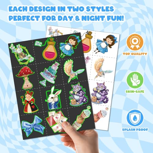 96pc Alice Party Favor Set - Slap Bracelets & Glow Tattoos