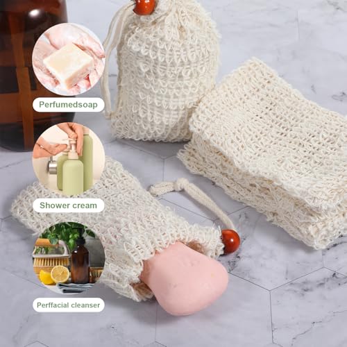 8-Pack Cotton Linen Soap Saver Bags with Drawstring