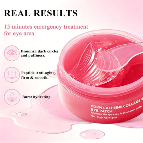 SheeYoon Collagen Eye Patches with Caffeine & PDRN - Hydrating Dark Circles & Fine Lines Treatment, 30 Pairs