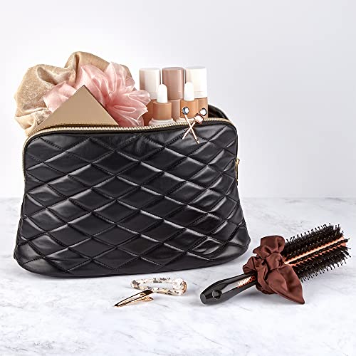 Conair Makeup Bag, Cosmetic Bag - Great for Makeup Brushes or Cosmetics, Perfect Size for Tote Bag or Carry-On, Organizer Shape in Black Diamond Quilt Pattern (Pack of 2)