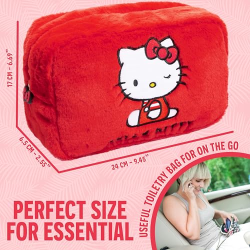 Hello Kitty Cute Makeup Bag Fluffy Kawaii Travel Bag, Zipped Cosmetic Bag Toiletry Bag for Women Teens Girls, Gift for Her