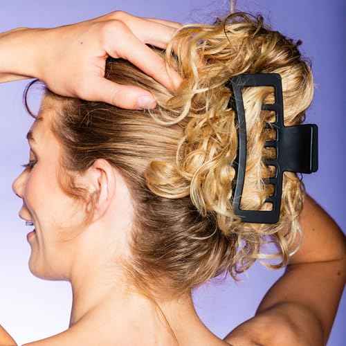 Gimme Beauty XL Rectangle Claw Clip Duo - Hair Clips with Velvet-Like Finish for All Hair Types - Non-Slip, Firm-Hold Daily Wear Accessory - Women¡¯s Claw Clip Set - Black