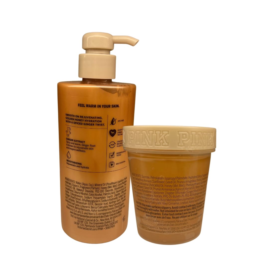 Victoria's Secret Honey Ginger - 2 pc bundle - Body Lotion 14oz - Body Scrub 10oz