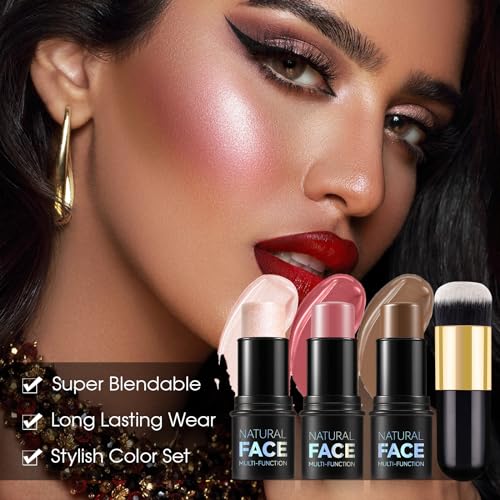 3-Pc Cream Contour Stick Kit - Blush, Highlighter & Bronzer