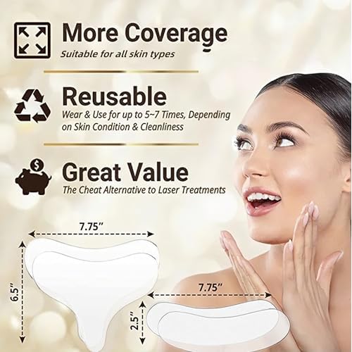 Neck Wrinkle Patches Chest Wrinkle Pads Pack of 4 -Antiwrinkle Silicone Pad- Silicone Facial Neck Sheet Reusable and Washable Wrinkle Patches Moisturizing for Treatment While Sleeping