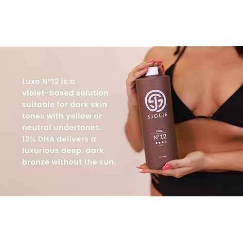 SJOLIE Spray Tan Solution - Luxe 12 - Violet Based Dark Blend | Sunless Tanning Solution for Deep, Dark Bronze Finish, All Natural (32oz)