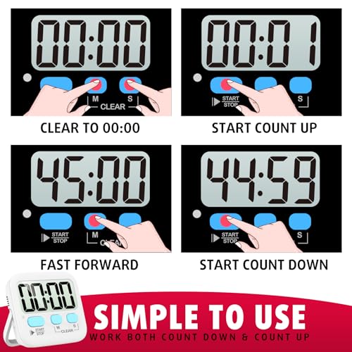 Antonki Timer, 2 Pack Timer for Kids, Kitchen Timers, Digital Timer for Cooking, Egg Timer, Classroom Timer for Teacher, Magnetic Countdown Timer for Exercise, Study, Oven - Battery Included