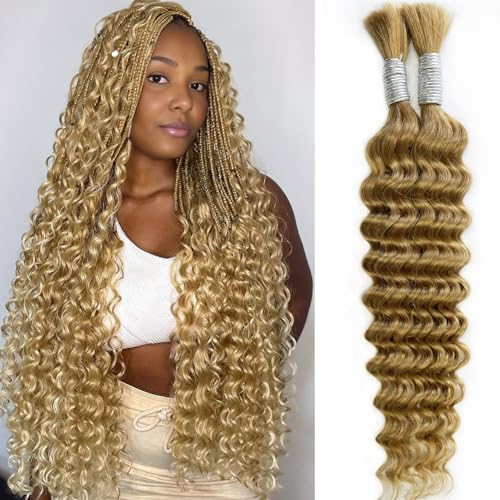 27 Human Braiding Hair 24 Inch Honey Blonde Deep Wave Bulk Human Hair For Braiding Boho Braids 100g Human Braiding Hair Water Wave Blonde Human Hair