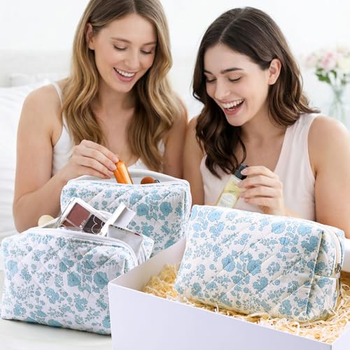 Paterr 6-Pack Quilted Cotton Makeup Bags Set - Bridesmaid Gift