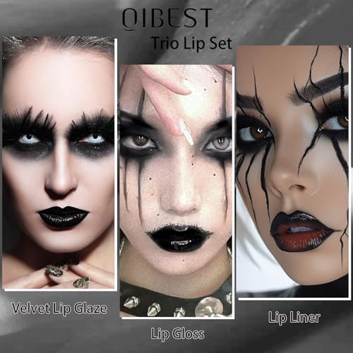 QiBest 3-in-1 Black Lipstick Set – Matte, Gloss & Liner