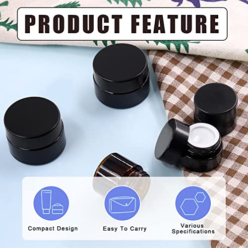 Glarks 40Pcs 5g 10g 20g Amber Glass Jars Round Containers with Black Lids and 10pcs Plastic Spatulas Kit for Makeup, Cream, Lotion, Sugar Scrubs, Eye Shadow, Slime, Paint, Jewelry