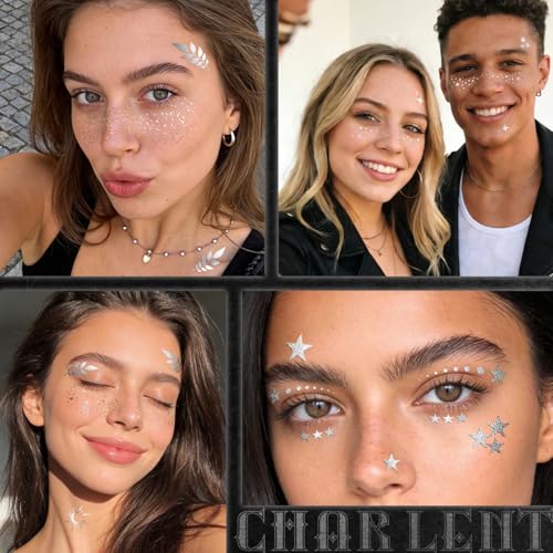 36PCS Glitter Freckles Face Tattoos | 18 Sheets Silver Sparkle Freckles Temporary Makeup Patches for Women Parties, Festivals,Daily Makeup Accessories