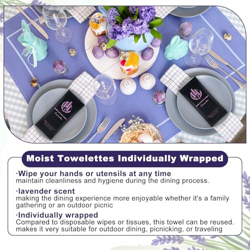 Moist Cotton Towel Bulk Moist Towelettes Individually Wrapped,White Towel Services,Refreshment Pre Moistened Towels for Dentist Travel Sport Party Hotel £¨Lavender,100)
