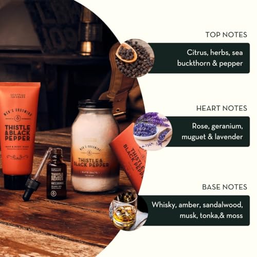 Scottish Fine Soaps Thistle and Black Pepper Collection All in One Body Wash, Woody Amber Fragrance, 500ml
