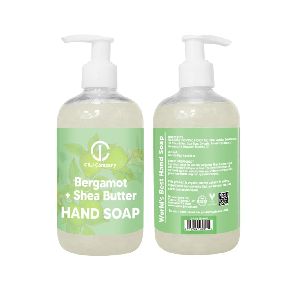 C&J Company Hand Soap, Made with Shea Butter, Bergamot,Moisturizing Hand Wash, All Natural, Alcohol-Free, Cruelty-Free, 12oz