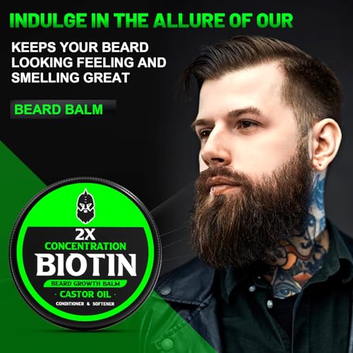 Beard Balm, 2X Thickening Biotin, with Castor Oil and Argan & Jojoba Oils, Promotes Beard Growth, Styles, Strengthens & Softens Beards & Mustaches, 2 Ounce, Vanilla, Cedar, Orange | Thickening, moisturizing, softening, Conditioning, Thickening