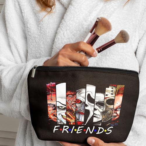 Retro Friends Makeup Bag – Horror Movie Themed Cosmetic Pouch, Large 17x11