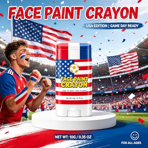 USA World Cup Face Paint Stick – Red White Blue, Easy Twist-Up Body & Cheek Paint