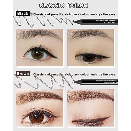 Gel Eyeliner Pencil-3Pcs Black Brown Longlasting Waterproof Smudgeproof Matte Gel Water Line Pencil,Eye Liner Waterline Pencil Smooth for Older Women Girl Cat/Smoky, Christmas Makeup Gift