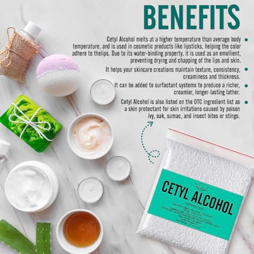 Cetyl Alcohol for Homemade Cosmetics, Lipsticks, Body Butter Bars, Hand Lotions, Hair Conditioners, Shampoo ? Thickening Agent, Emulsifier, Viscosity Regulator - 3.53 oz