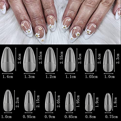 LoveOurHome 600pc Medium Almond Fake Nails Soft Gel X Nail Tips Full Cover Clear Oval Stiletto Almond Soft Gel False Nails Actificial Nail for Acrylic Nail Gel X Nail Extension Press on Nail Making