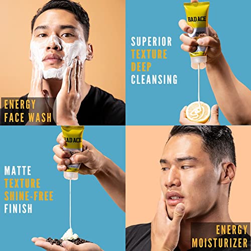 BAD ACE Energy Men's Facewash and Moisturizer Set | Korean Skin Care, Men's Face Care Bundle | Vitamin Facial Care Kit for Men | Citric Punch