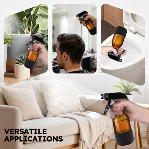 360° Glass Spray Bottles, 4oz, Adjustable Nozzle, 2 Pack