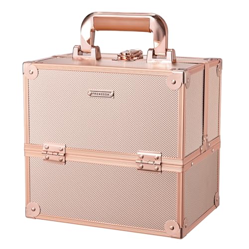 Rose Gold Makeup Train Case with 4-Tier Trays & Lock