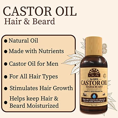 OKAY-MEN Castor Oil Beard and Hair Growth Oil Light-weight 4oz