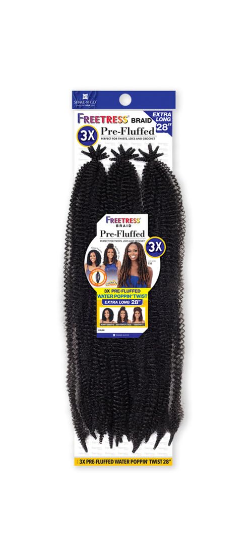 Freetress Braids 3X PRE FLUFFED WATER POPPIN TWIST 28 (3-PACK, 1B)