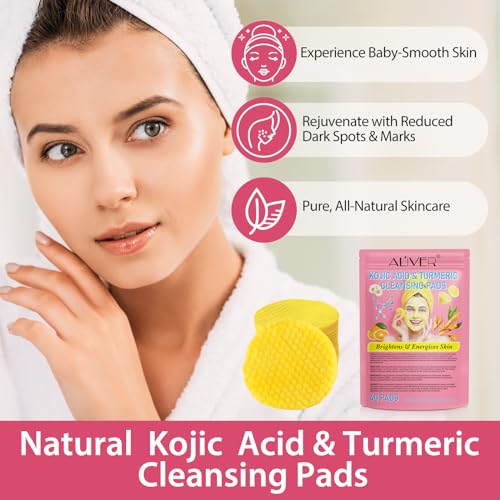 40 Pack Turmeric Kojic Acid Cleansing Pads with Vitamin C - Exfoliating Facial Wipes
