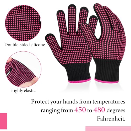 Heat Resistant Gloves for Hair Styling, 3 Pairs with Silicone Bumps